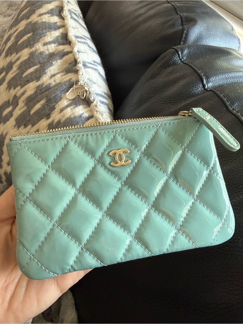 CHANEL o-case zippered pouch TIFFANY BLUE